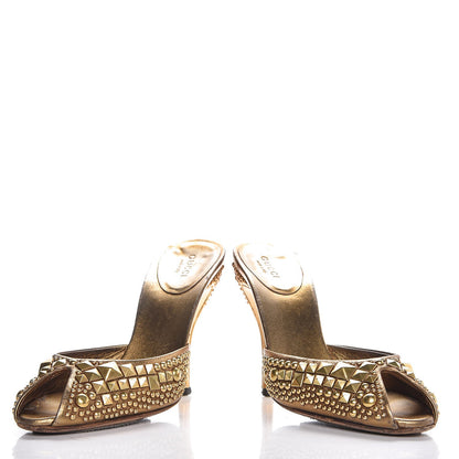 Gucci Calfskin Studded Peep Toe Mules 6.5 Gold 6 of 17