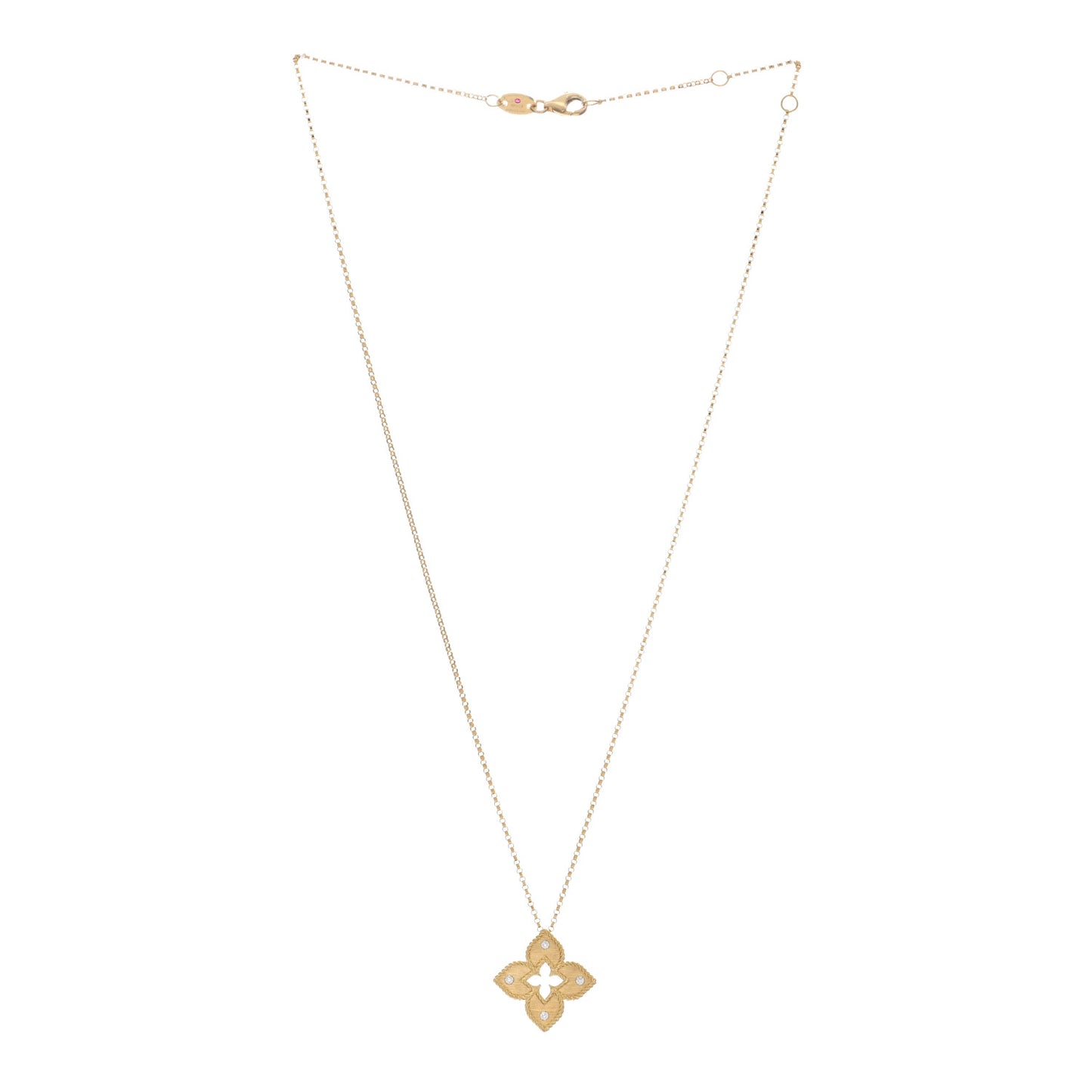 18K Yellow Gold Diamond Petite Venetian Princess Flower Pendant Necklace