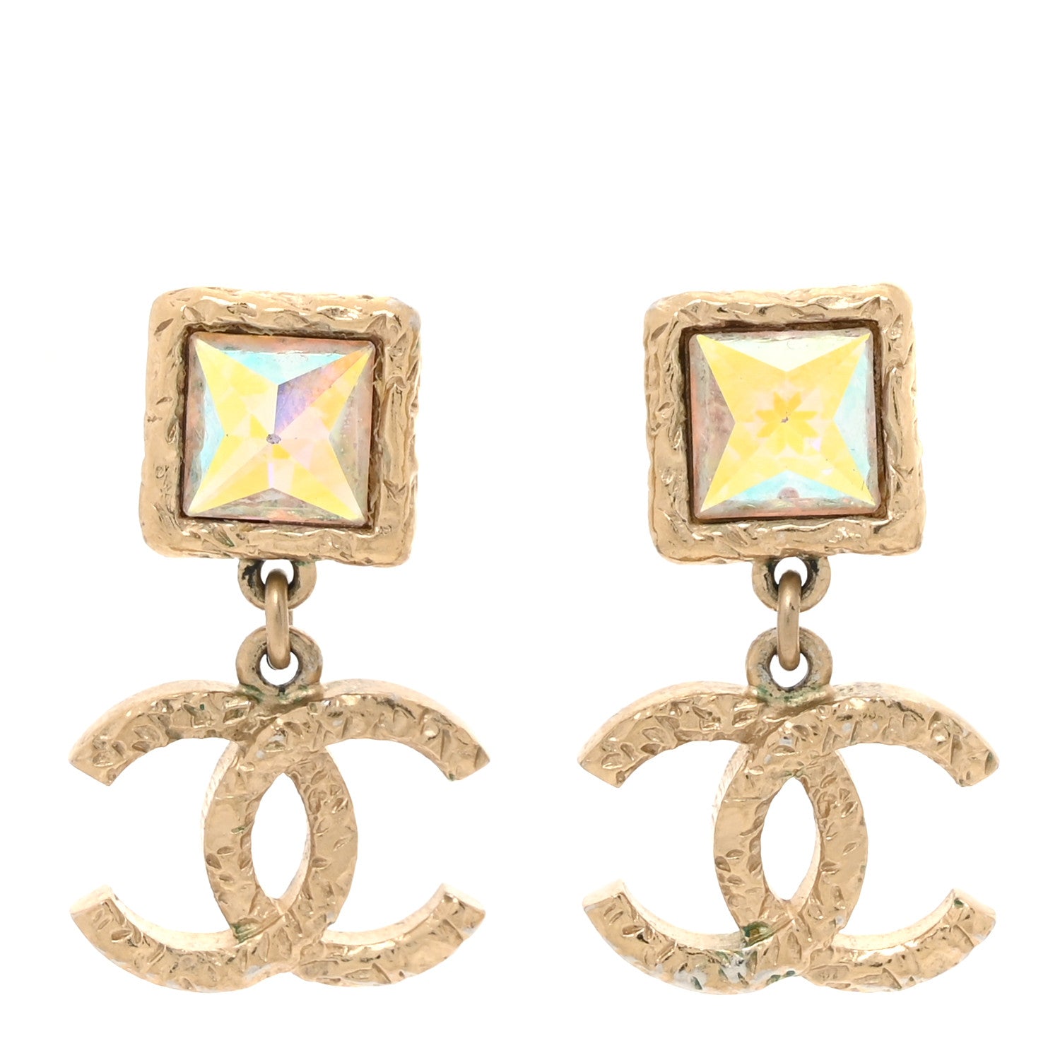 Chanel Iridescent Baguette Crystal CC Drop Earrings Gold 1 of 5