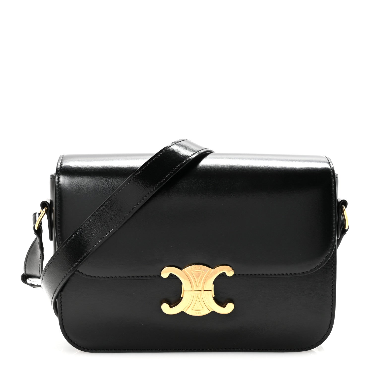 Celine Shiny Calfskin Medium Triomphe Black 1 of 10