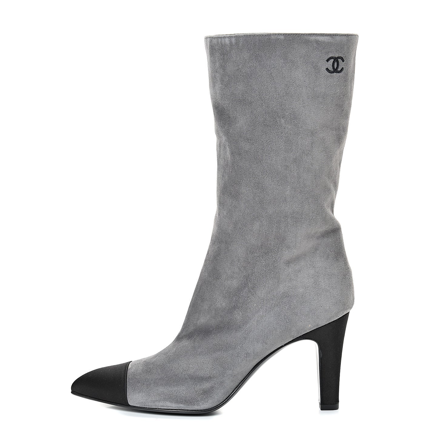 Suede Calfskin Satin Gabrielle Cap Toe Short Boots 39.5 Grey Black