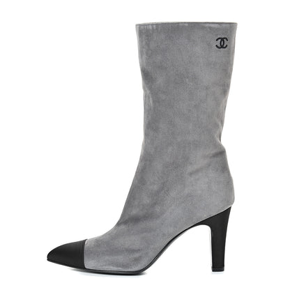 Chanel Suede Calfskin Satin Gabrielle Cap Toe Short Boots 39.5 Grey Black 1 of 10