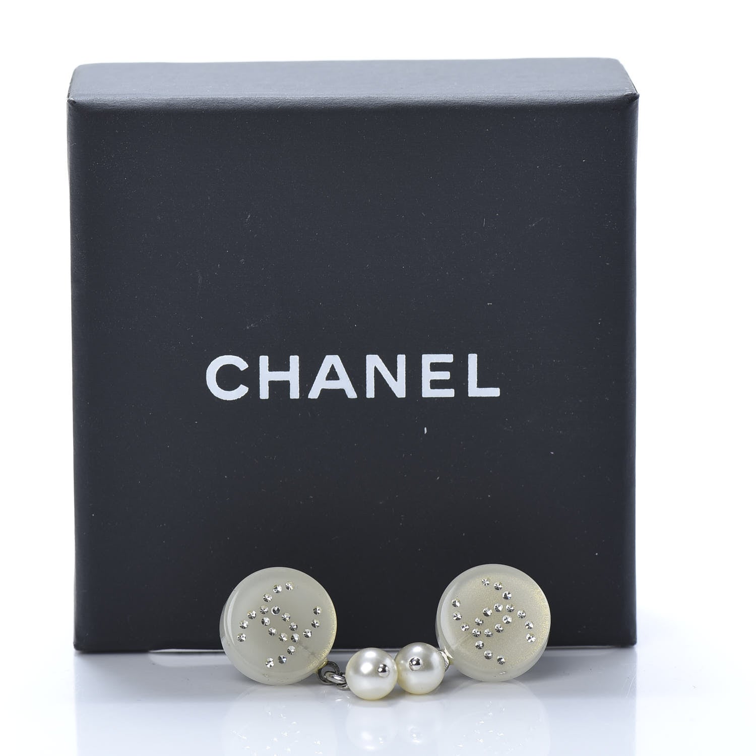 Chanel Resin Crystal CC Drop Earrings Silver 5 of 5
