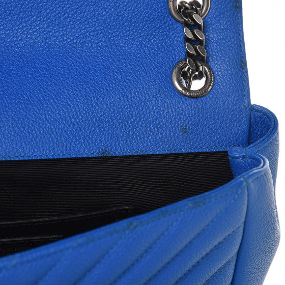 Grained Calfskin Matelasse Monogram Classic Medium Chain Bag Royal Blue