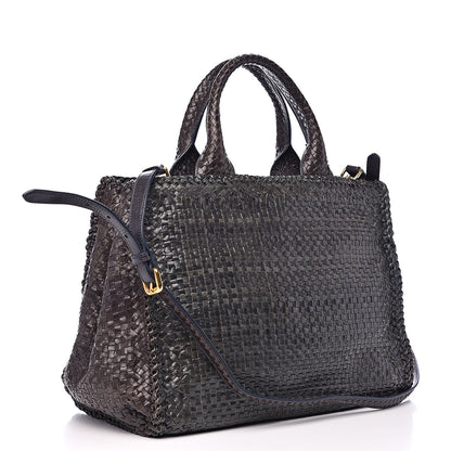 Prada Goatskin Woven Medium Tote Moro 3 of 13