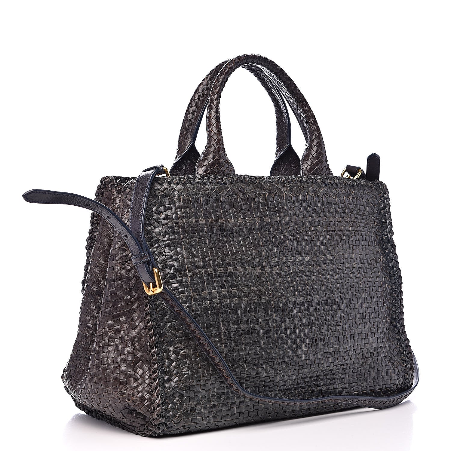 Prada Goatskin Woven Medium Tote Moro 3 of 13