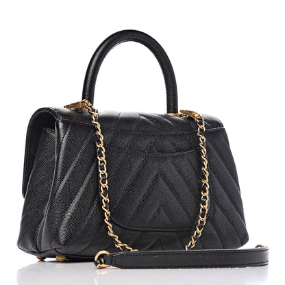 Chanel Caviar Chevron Quilted Mini Coco Handle Flap Black 3 of 10