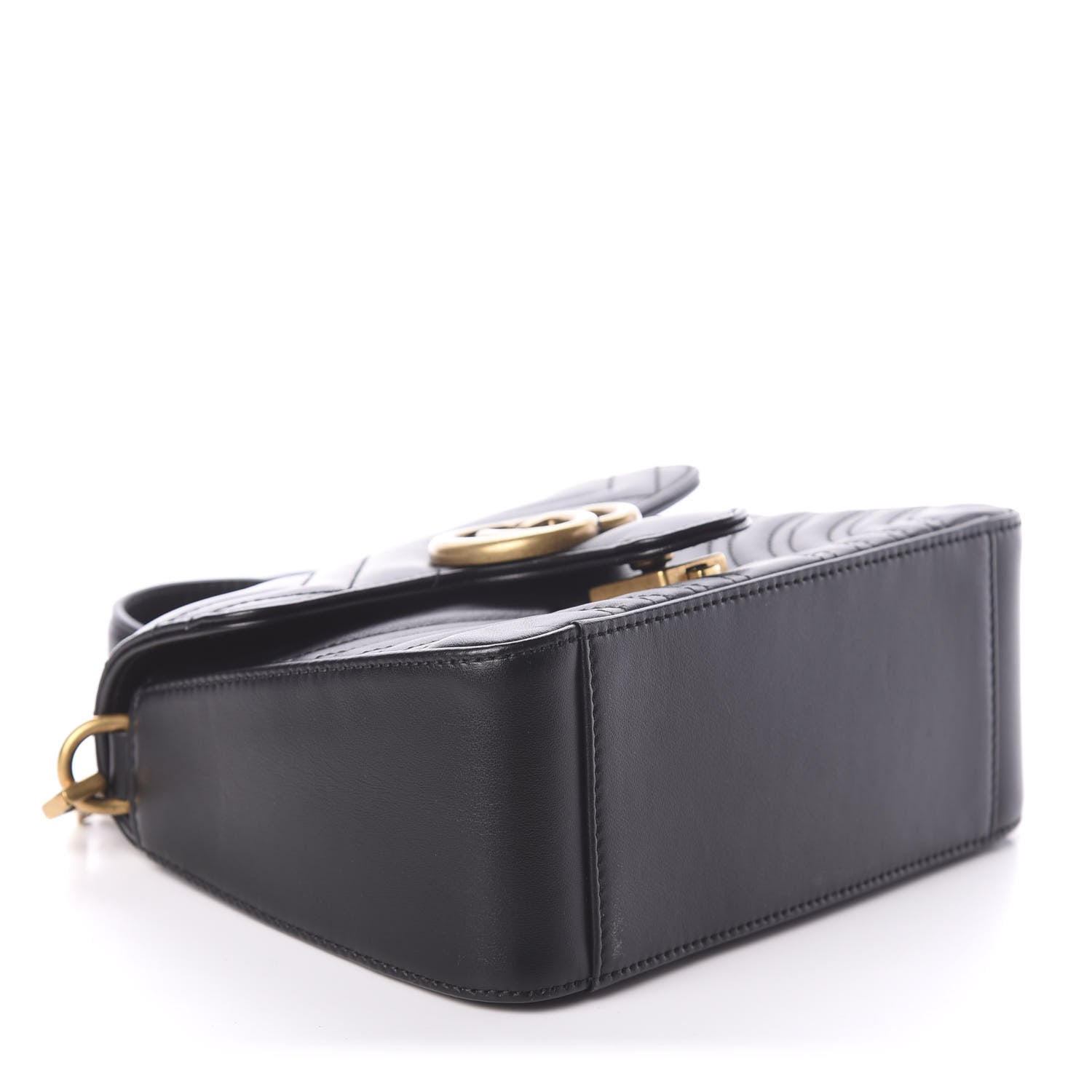 Gucci Calfskin Matelasse Mini GG Marmont Top Handle Shoulder Bag Black 5 of 9