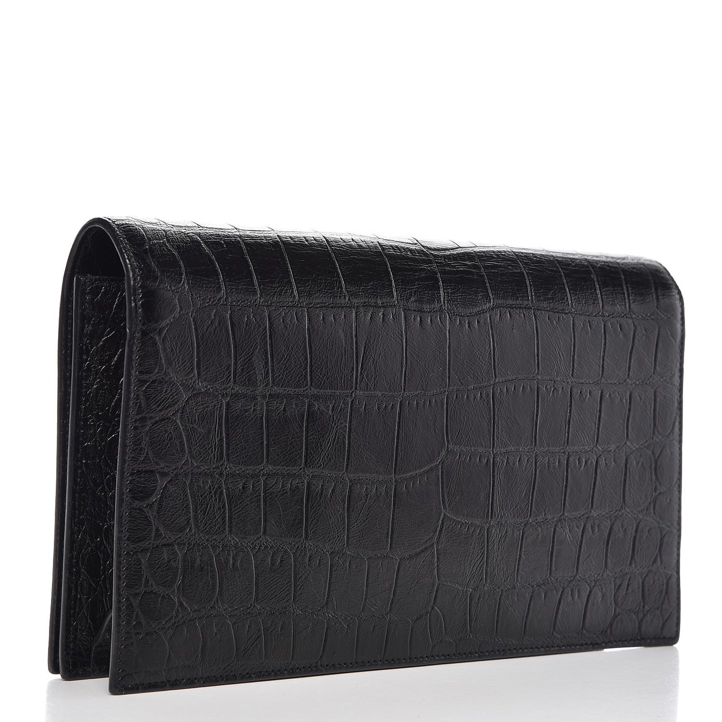 Calfskin Crocodile Embossed Classic Kate Monogram Clutch Black