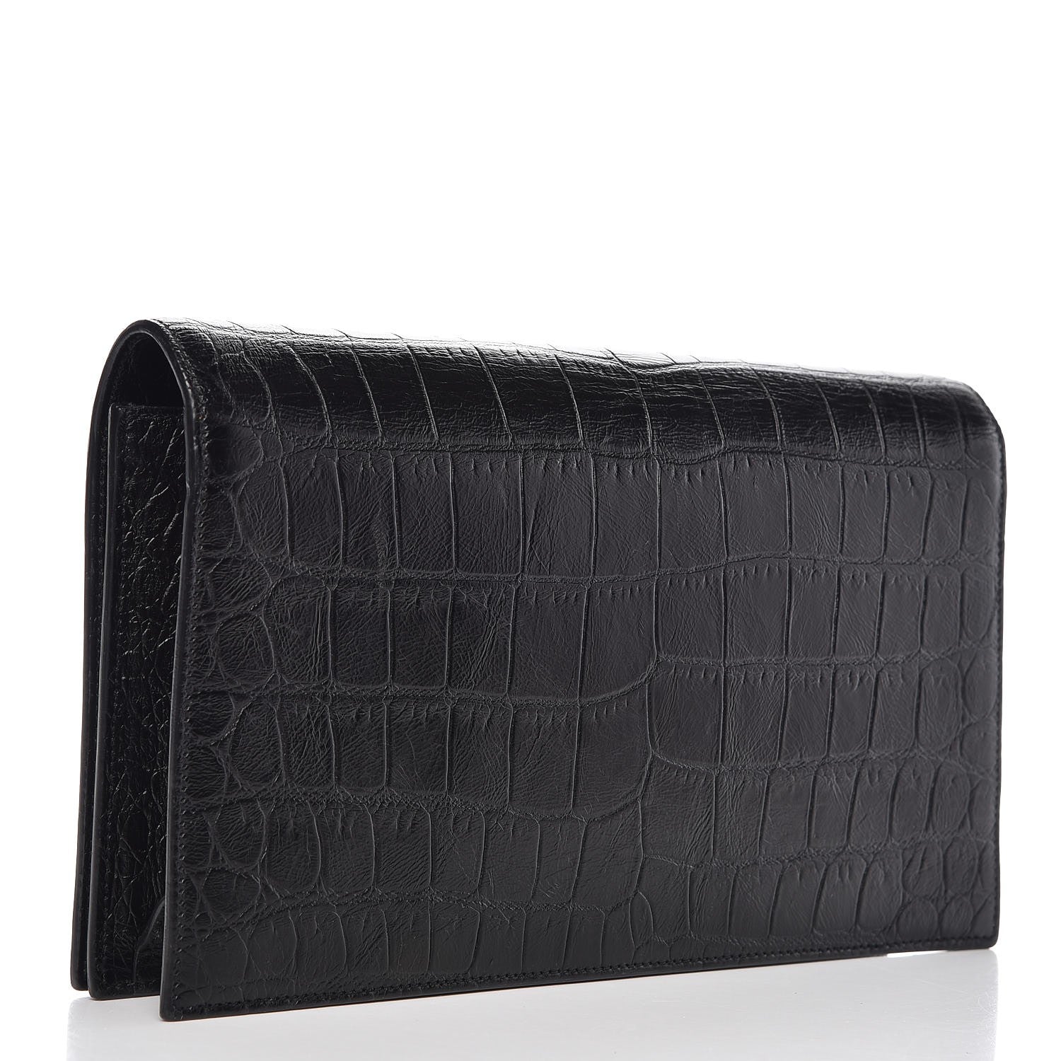 Saint Laurent Calfskin Crocodile Embossed Classic Kate Monogram Clutch Black 3 of 8