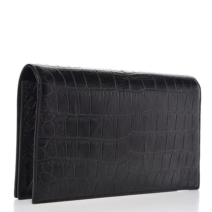 Saint Laurent Calfskin Crocodile Embossed Classic Kate Monogram Clutch Black 3 of 8