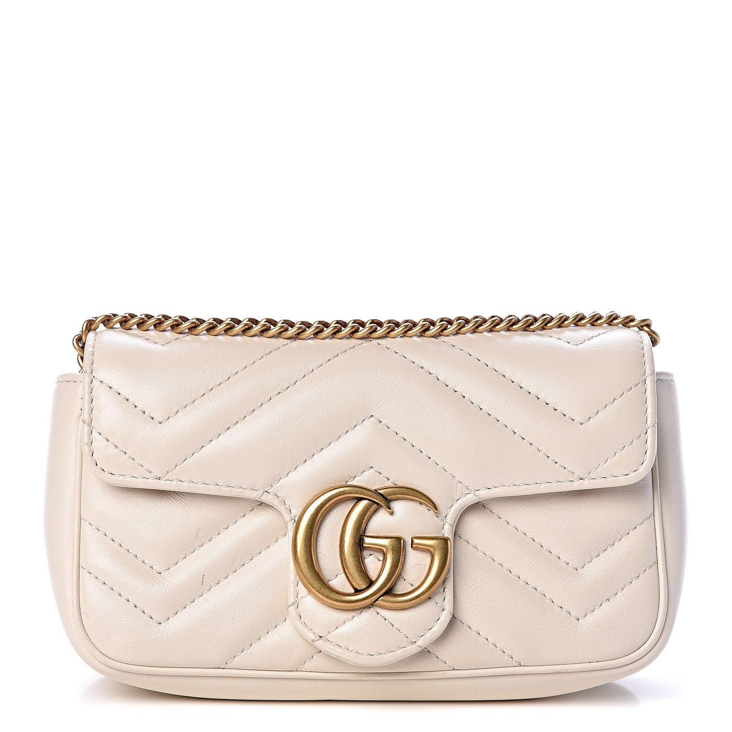 Calfskin Matelasse Super Mini GG Marmont Shoulder Bag White