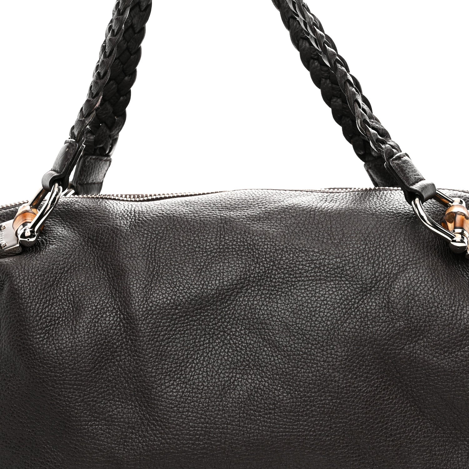 Gucci Pebbled Calfskin Large Bamboo Bar Tassel Shoulder Bag Dark Brown 8 of 11
