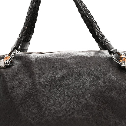 Gucci Pebbled Calfskin Large Bamboo Bar Tassel Shoulder Bag Dark Brown 8 of 11