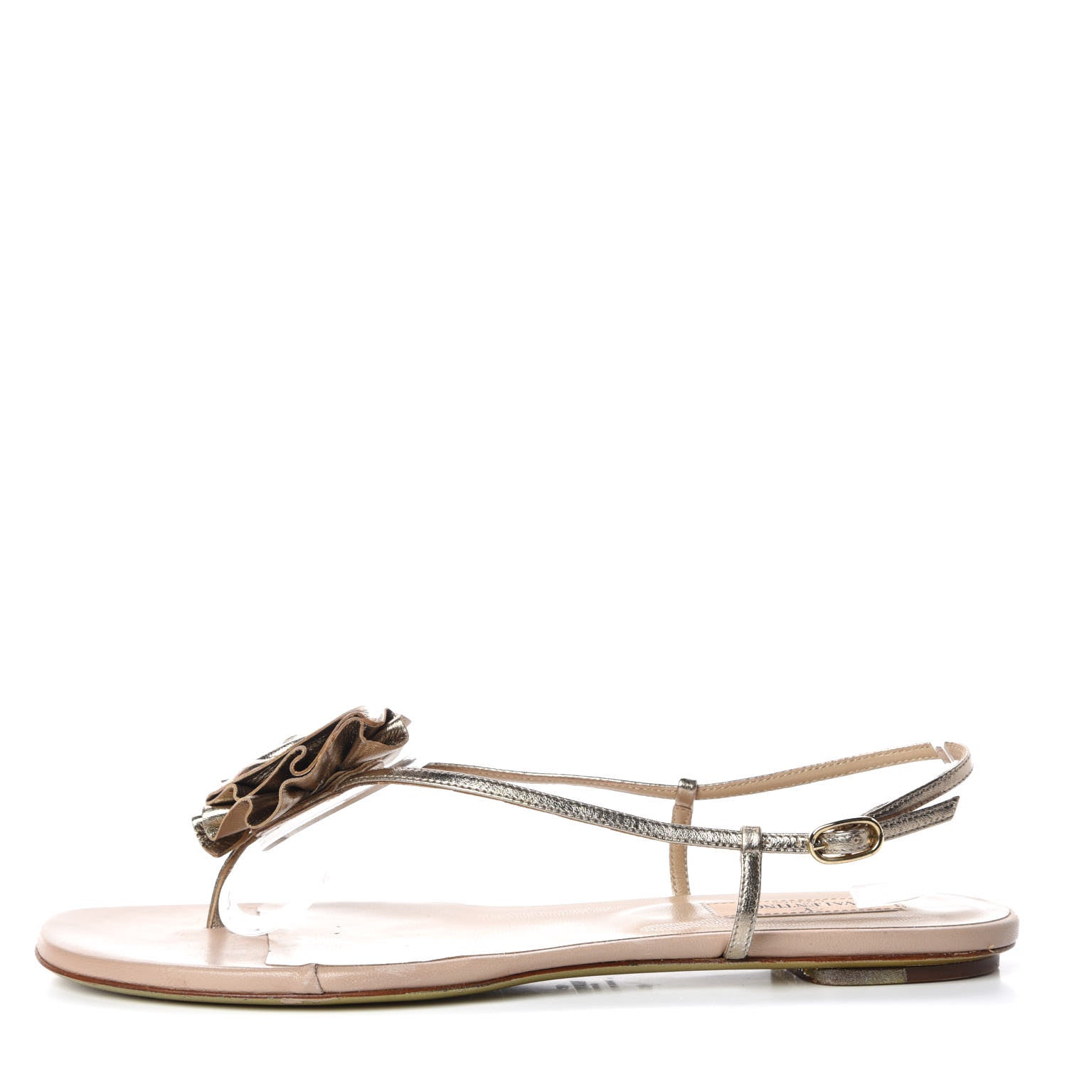 Valentino Garavani Metallic Calfskin Rose Slingback Flat Thong Sandals 40 Alba 1 of 13