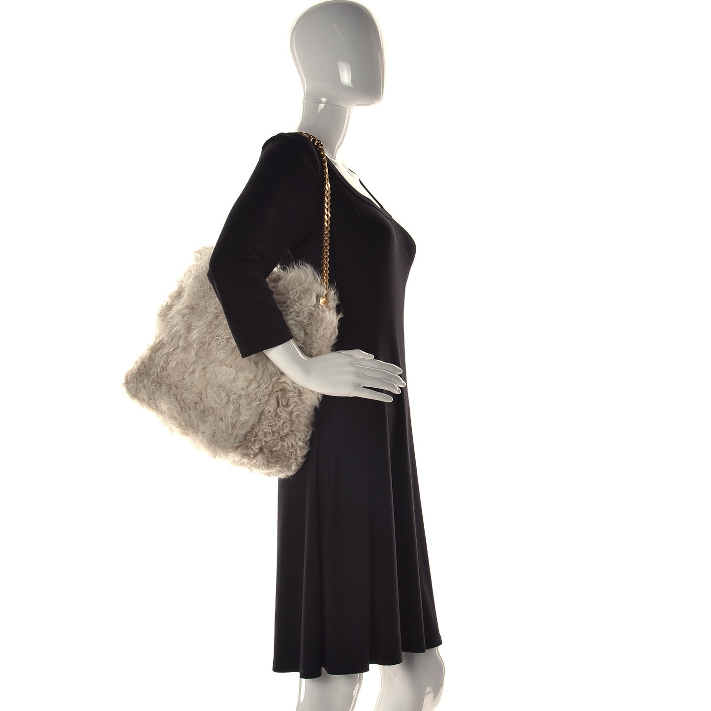 Shearling Gourmette Shoulder Bag Cream