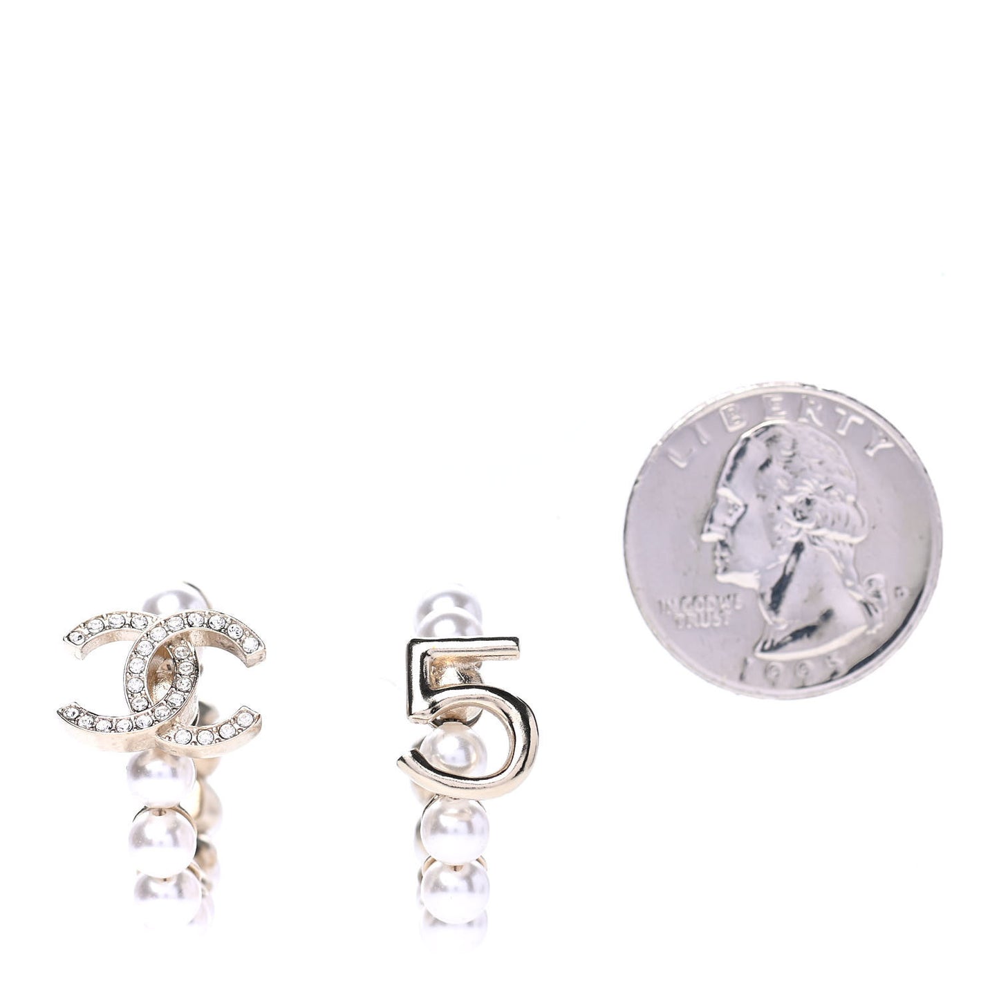 Crystal Pearl CC No 5 Hoop Drop Earring Gold