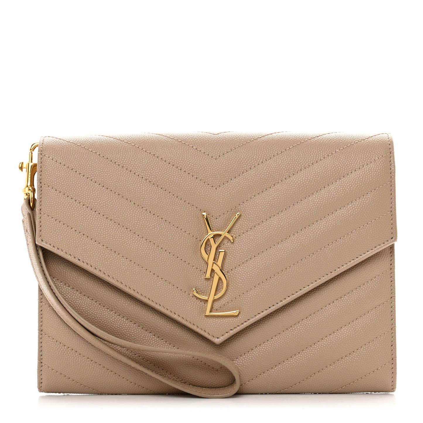 Grain De Poudre Matelasse Chevron Monogram Envelope Clutch Dark Beige
