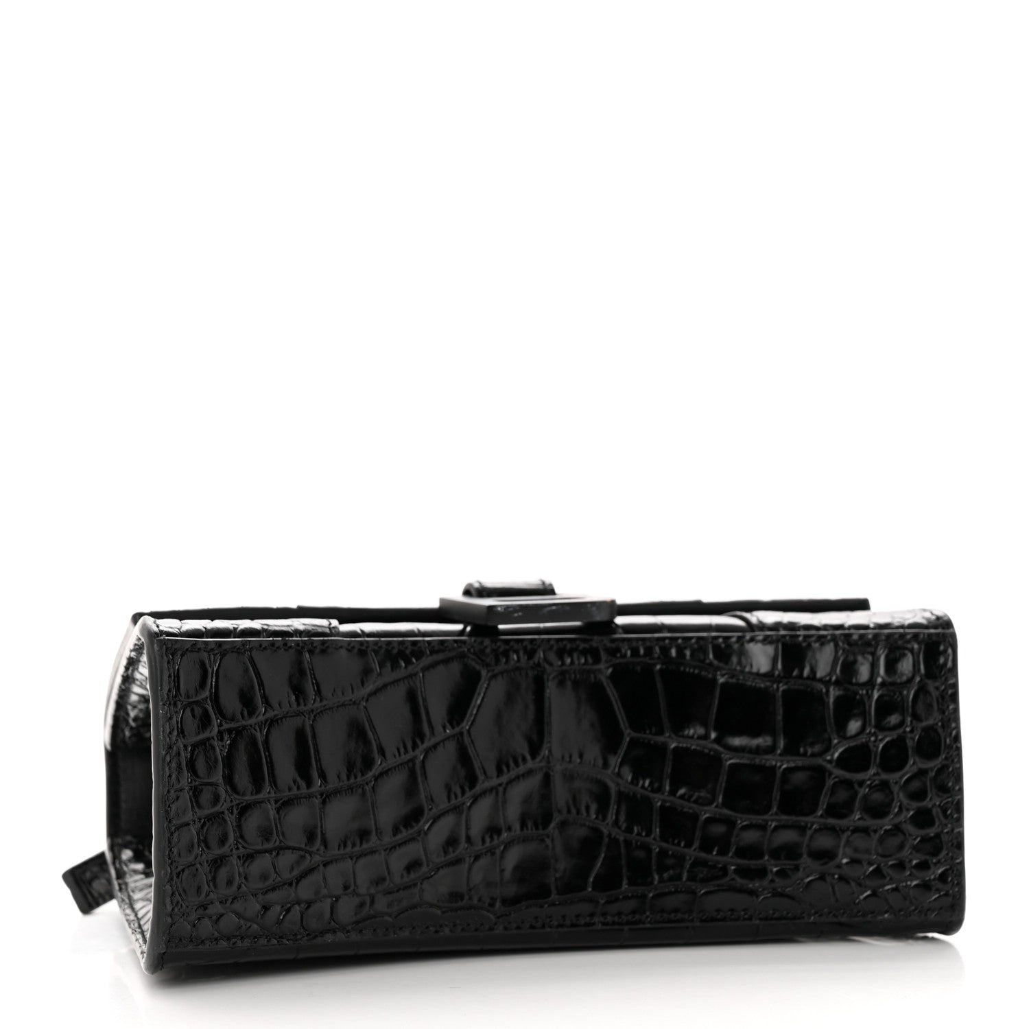 Balenciaga Shiny Calfskin Monochrome Crocodile Embossed Hourglass Top Handle Bag XS Black 4 of 17