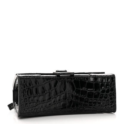 Balenciaga Shiny Calfskin Monochrome Crocodile Embossed Hourglass Top Handle Bag XS Black 4 of 17