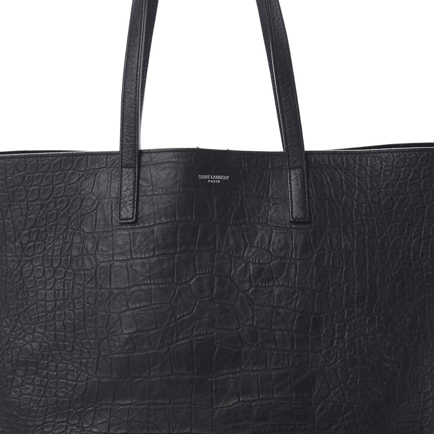 Calfskin Crocodile Embossed Large Shopper Tote Black