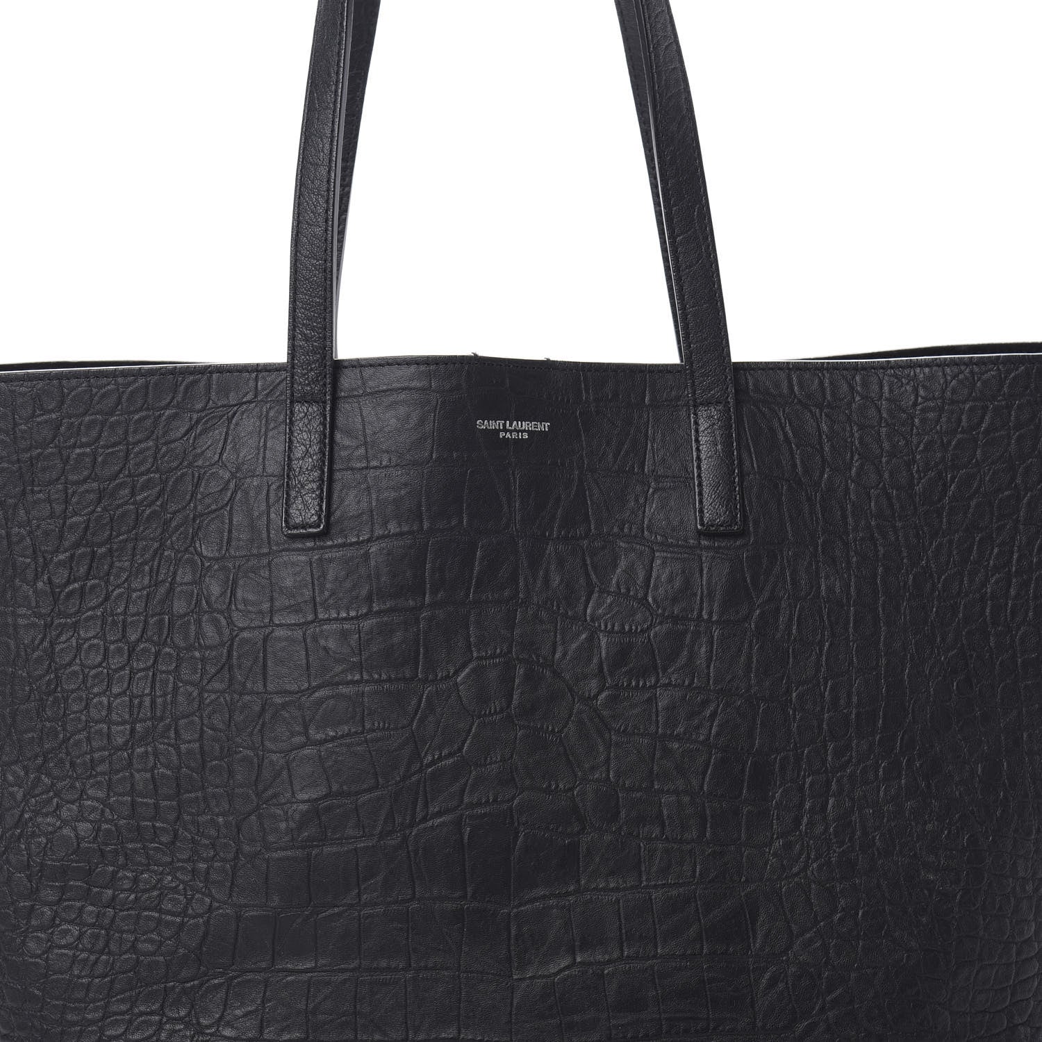 Saint Laurent Calfskin Crocodile Embossed Large Shopper Tote Black 9 of 14
