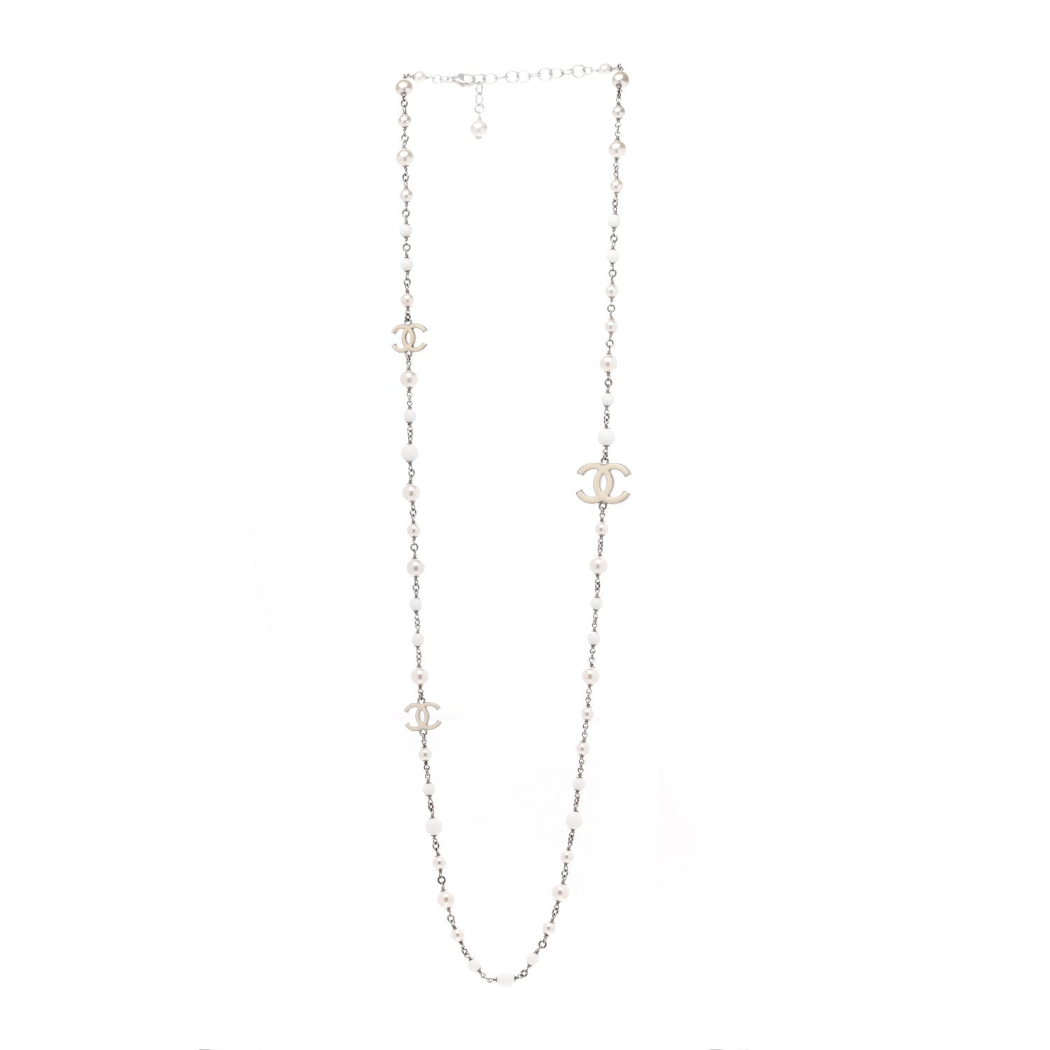 Chanel Pearl Beaded Enamel CC Long Necklace White 3 of 7