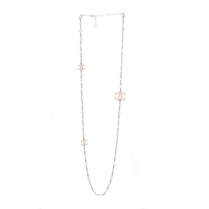 Chanel Pearl Beaded Enamel CC Long Necklace White 3 of 7