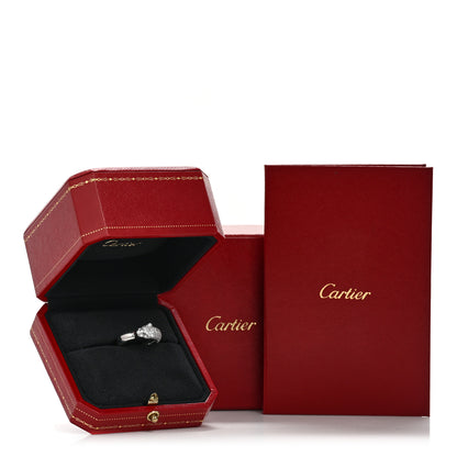 Cartier 18K White Gold Diamond Black Onyx Emerald Panthere De Cartier Half Paved Ring 52 6 6 of 6