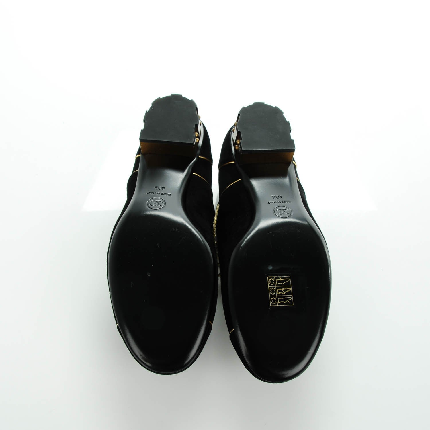 Chanel Suede Lace Up Oxfords 40.5 Black Gold 6 of 8