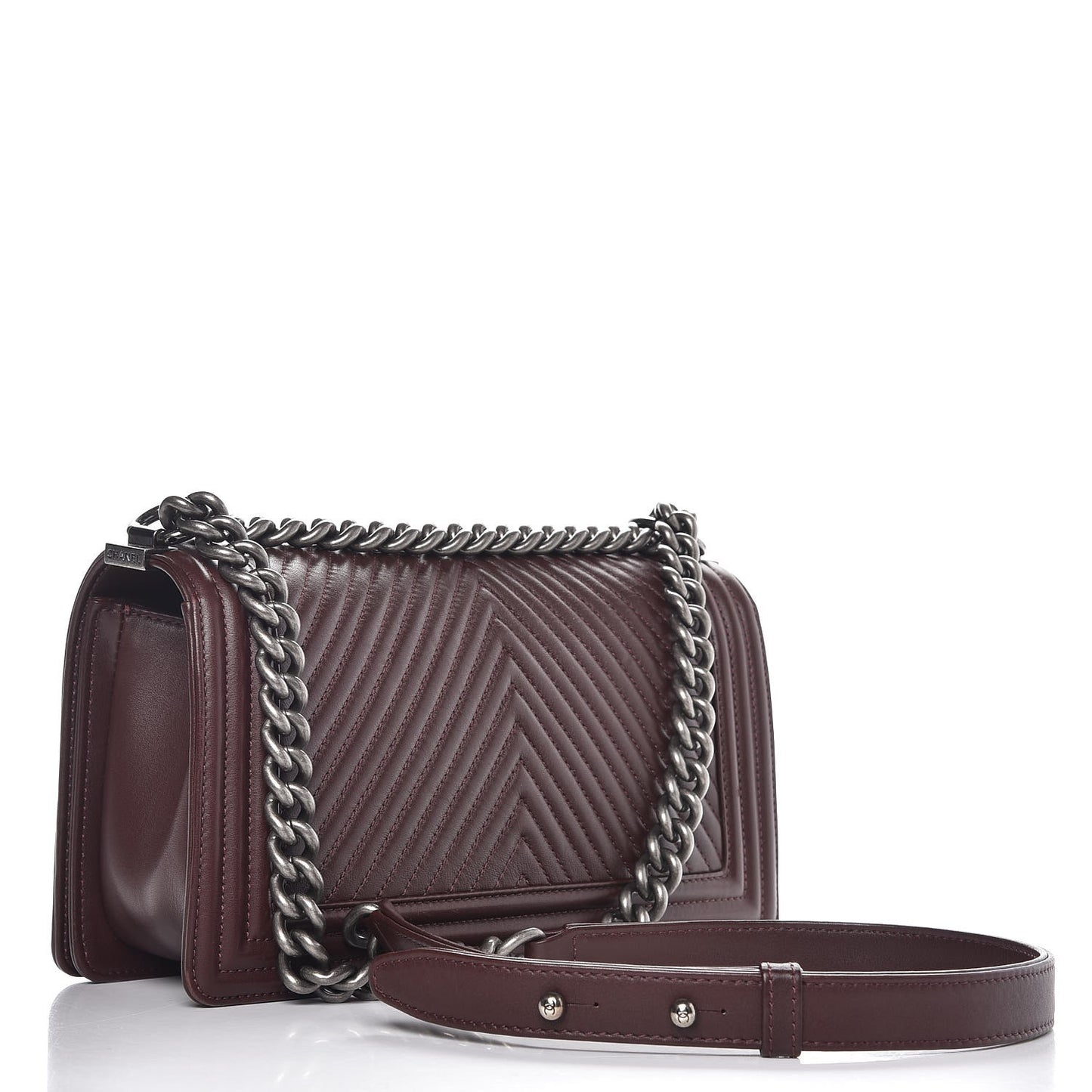 Calfskin Chevron Quilted Medium Boy Flap Burgundy