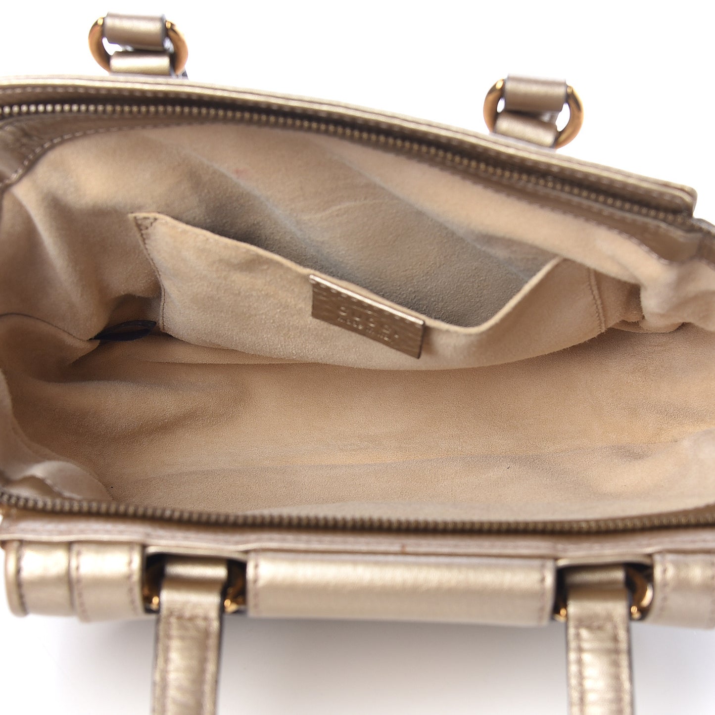 Metallic Pebbled Calfskin Small 1973 Top Handle Satchel Golden Beige