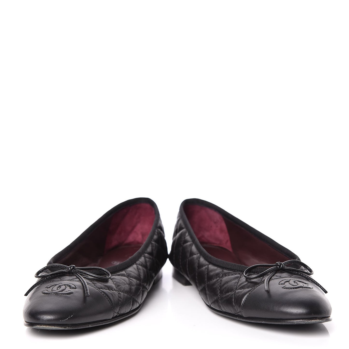 Aged Calfskin Quilted Cap Toe Ballerina Flats 39.5 Black