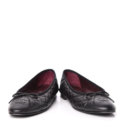Chanel Aged Calfskin Quilted Cap Toe Ballerina Flats 39.5 Black 6 of 15