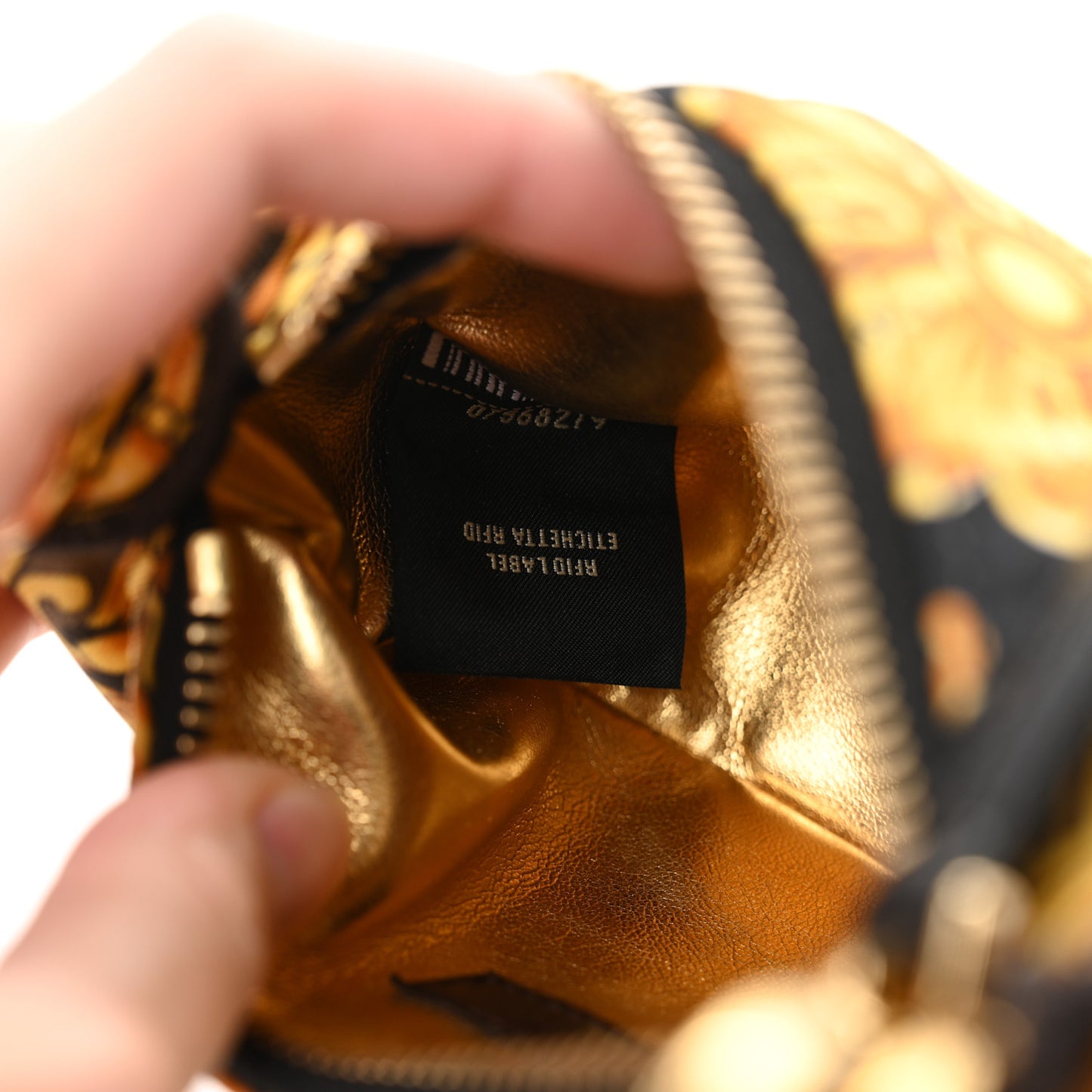 X VERSACE Silk Fendace Baroque Nano Fendigraphy Hobo Charm Black Gold