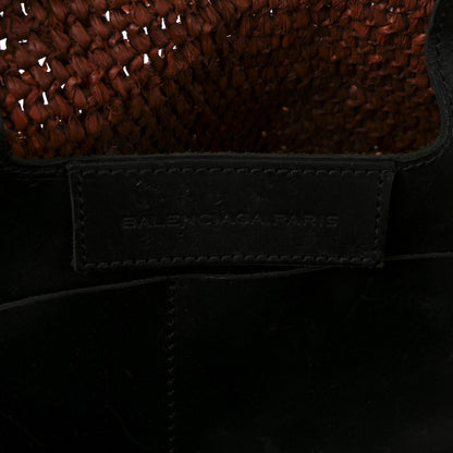 Balenciaga Raffia Calfskin Panier Basket Tote Brown Black 6 of 9