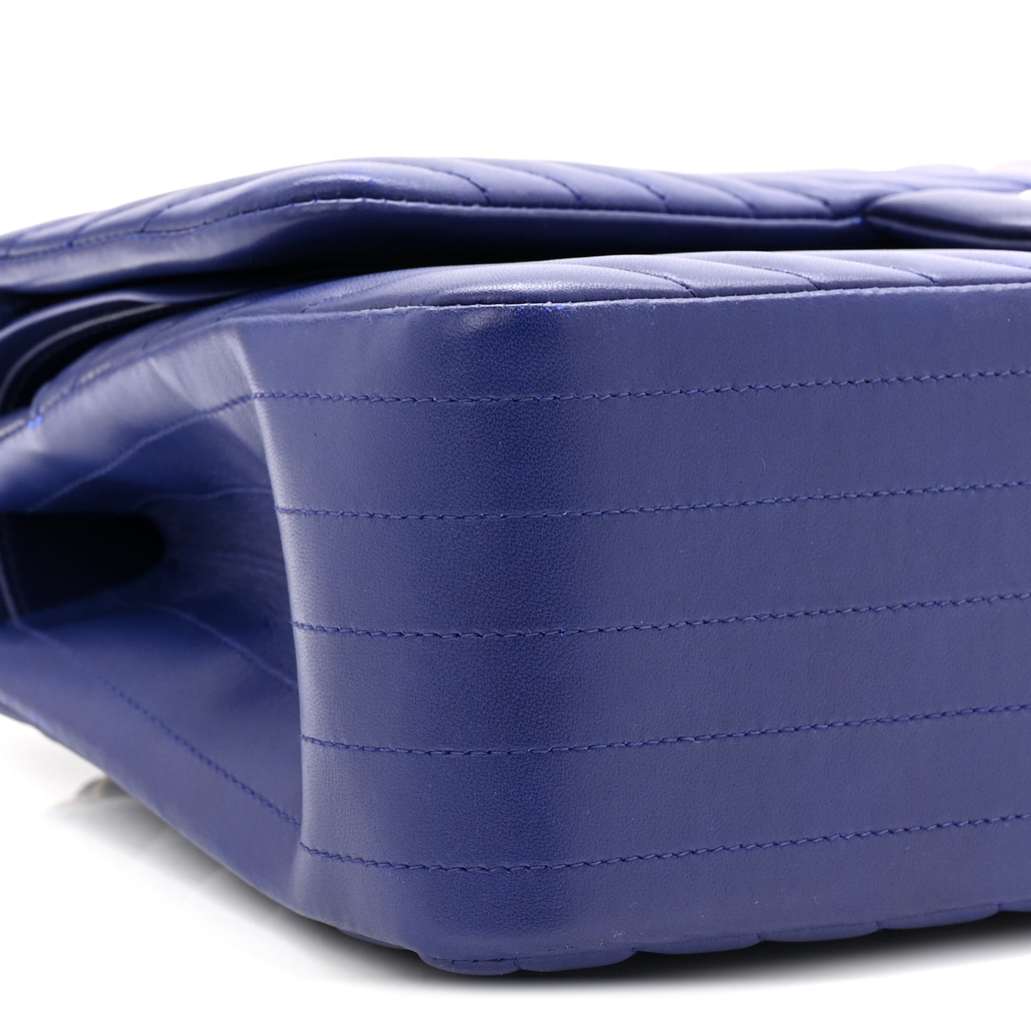 Lambskin Chevron Quilted Jumbo Double Flap Navy Blue