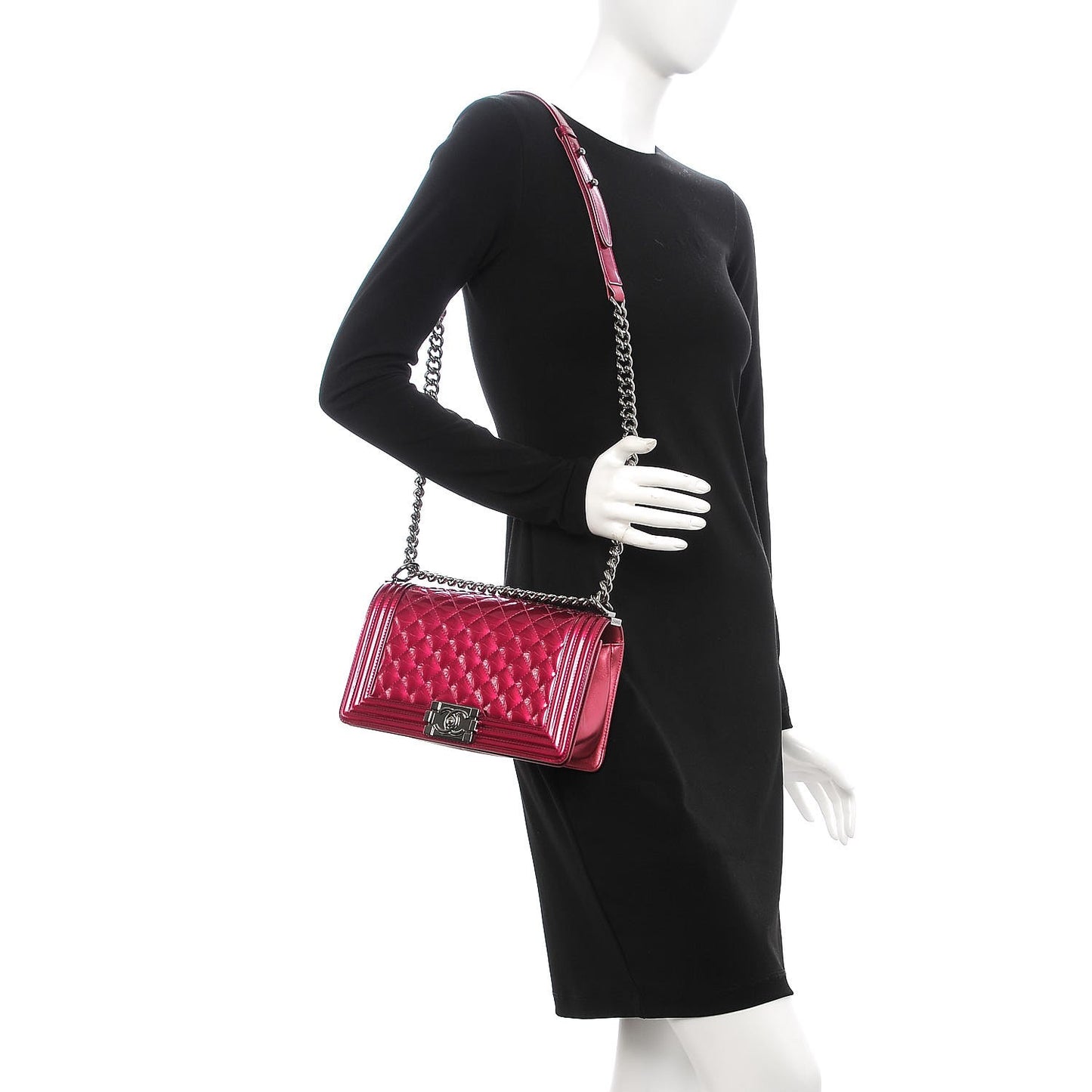 Metallic Patent Calfskin Quilted Medium Boy Flap Pink