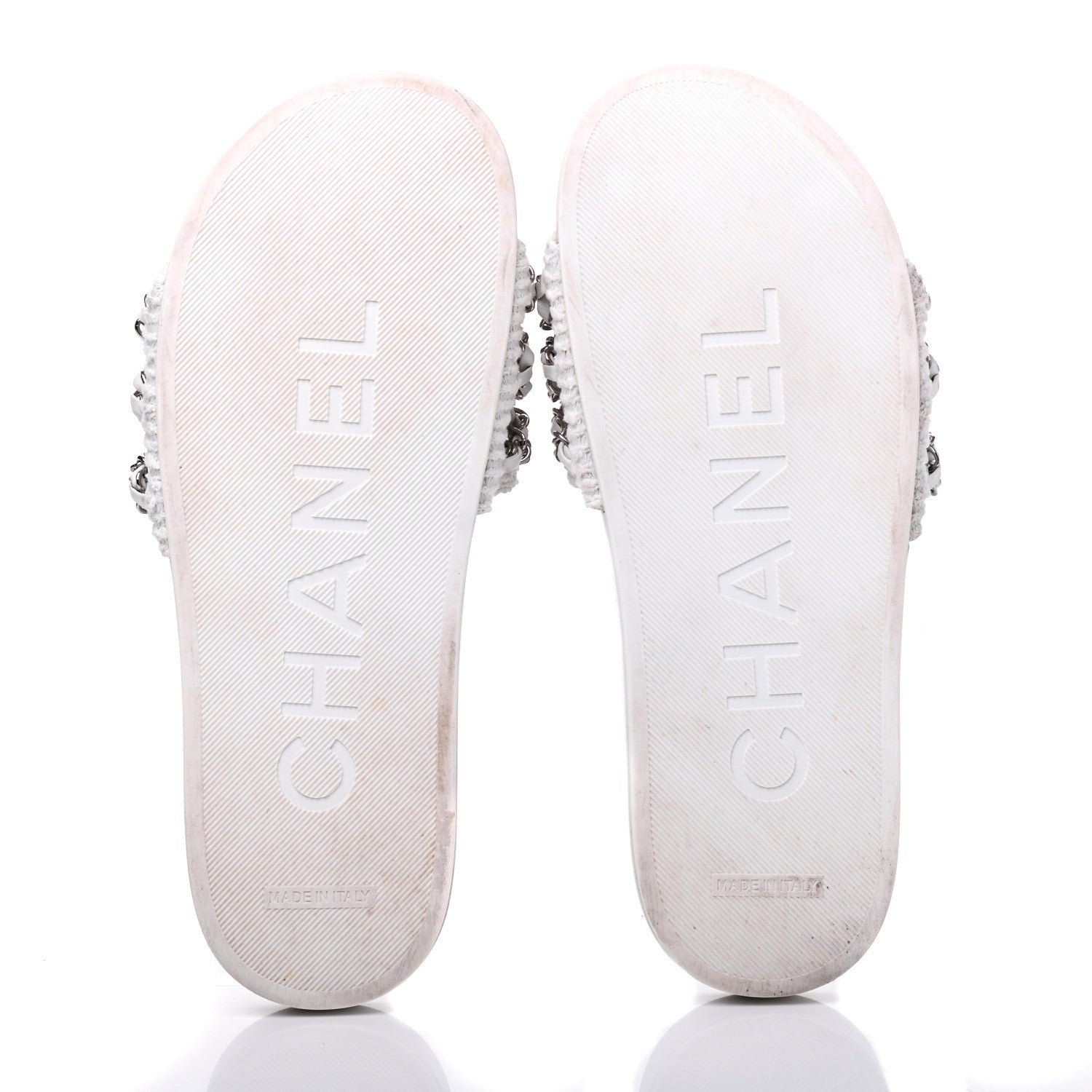 Chanel Tweed Lambskin Chain Flat Sandals 38 White 5 of 12