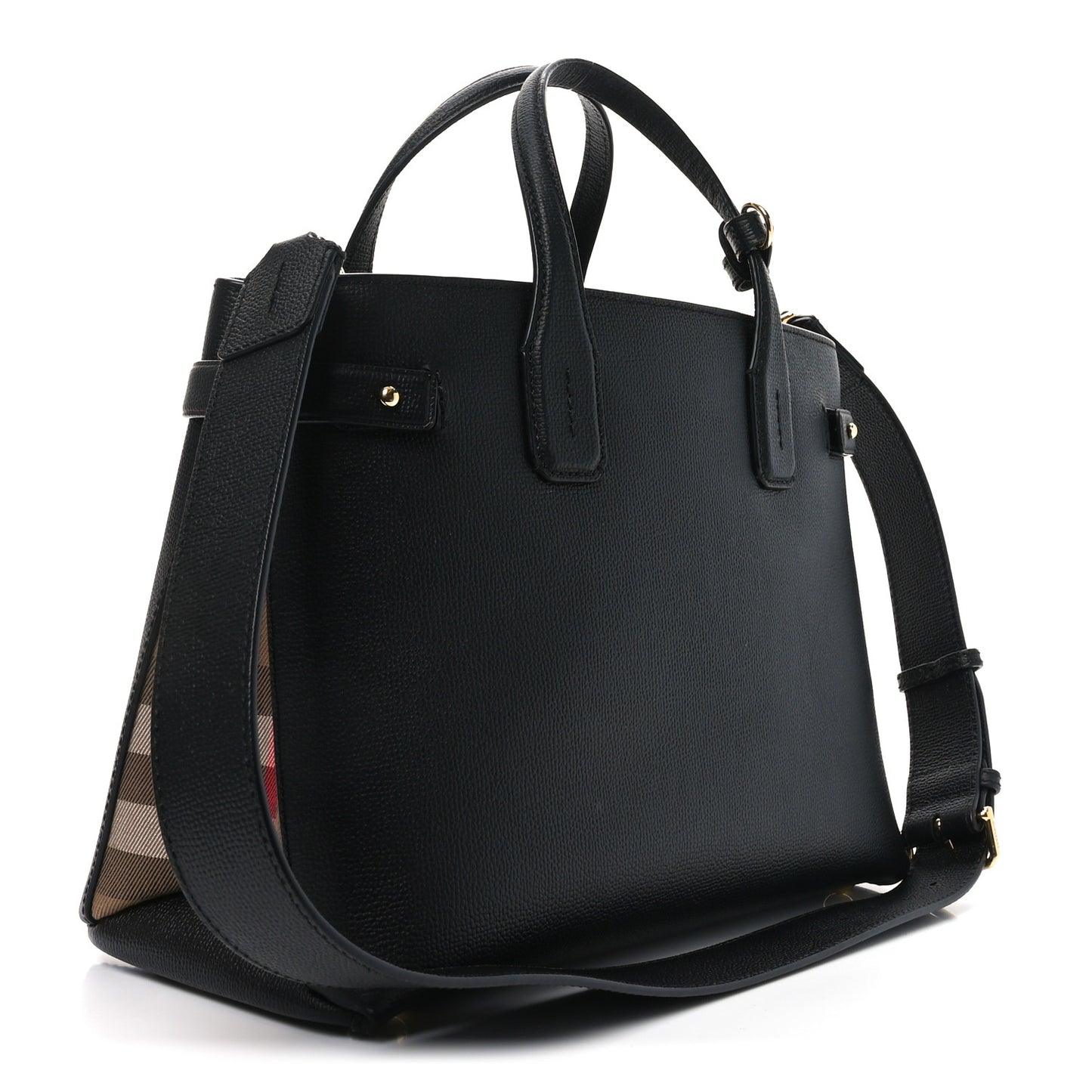 Grainy Calfskin House Check Medium Banner Tote Black