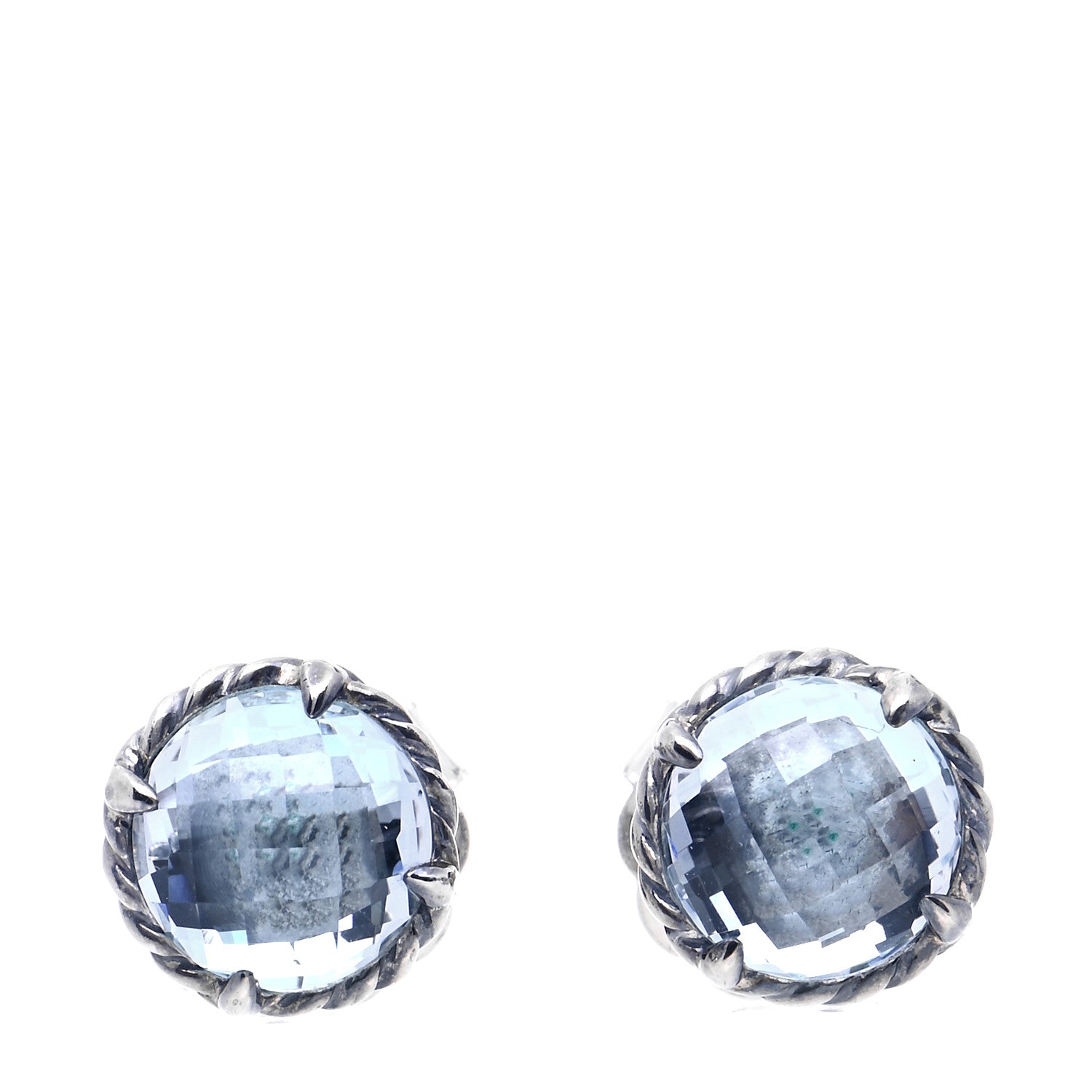 David Yurman Sterling Silver Blue Topaz 8mm Chatelaine Earrings 1 of 5