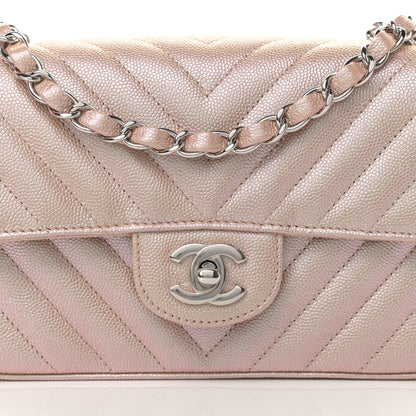 Chanel Iridescent Caviar Chevron Quilted Mini Rectangular Flap Light Gold 14 of 19
