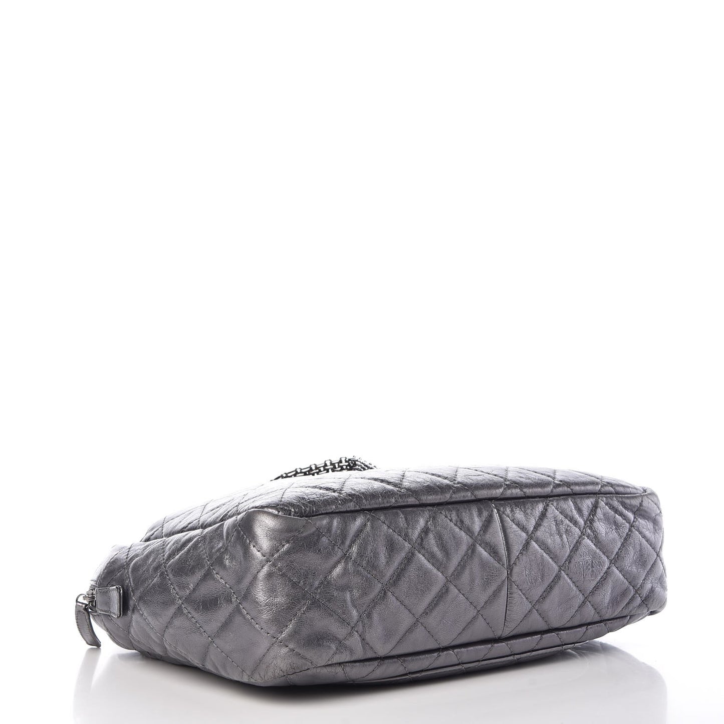 Metallic Aged Calfskin Quilted Large Reissue Camera Case Silver