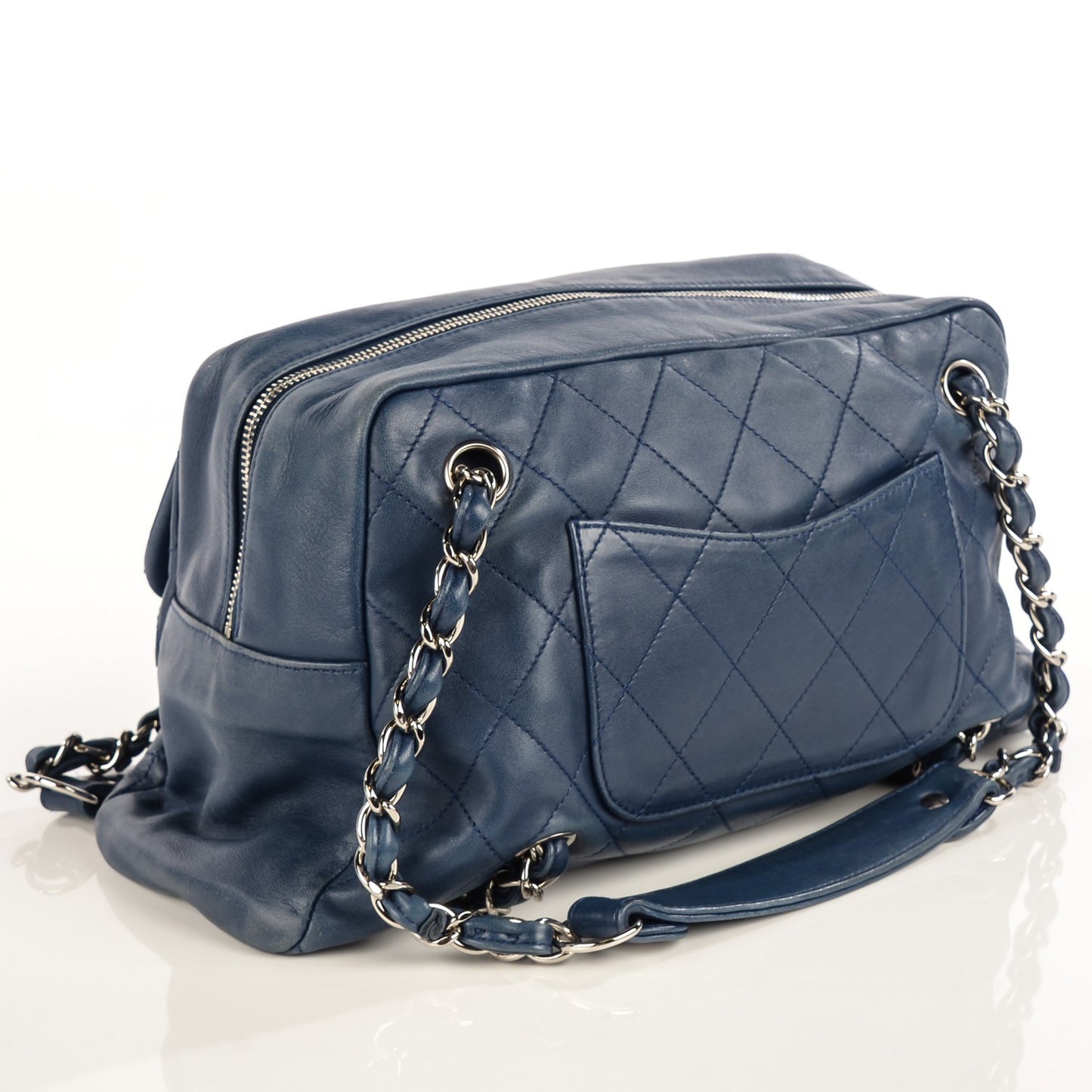 Lambskin Quilted Small Camera Case Dark Navy Blue