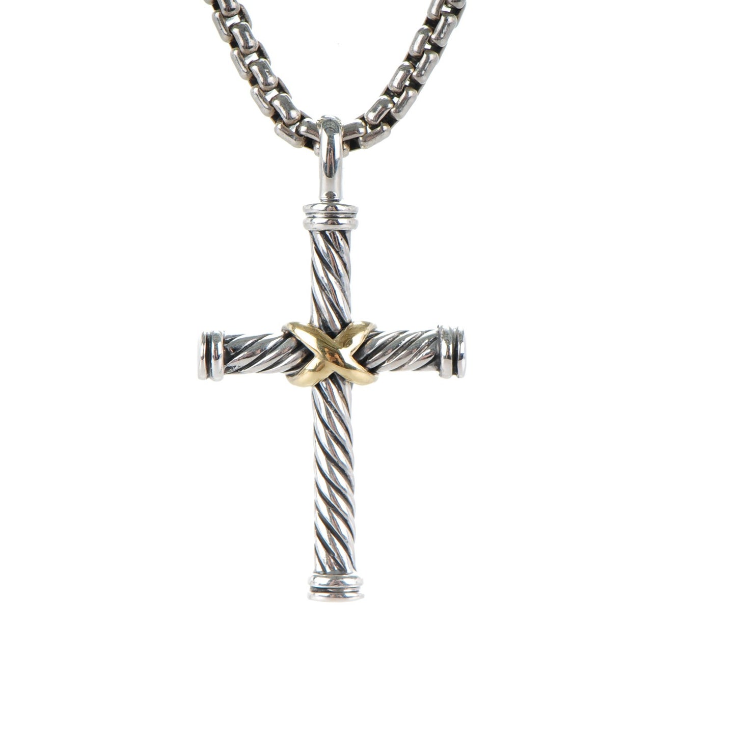 Sterling Silver 18K Yellow Gold 29mm Cable Cross Pendant Necklace