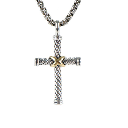 David Yurman Sterling Silver 18K Yellow Gold 29mm Cable Cross Pendant Necklace 3 of 6