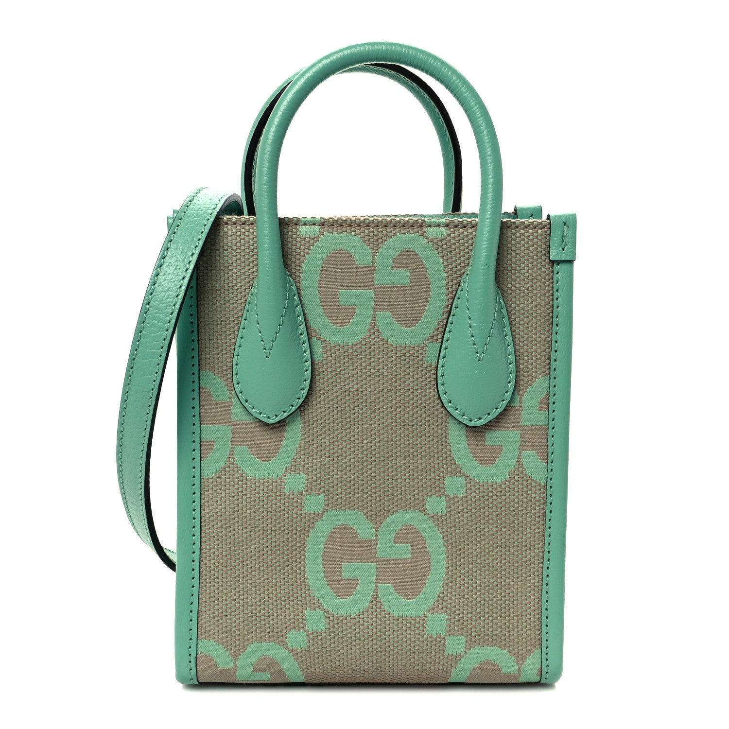 Gucci Monogram Jumbo GG Textured Dollar Calfskin Mini Tote Bag Pepperlight Mint 1 of 11