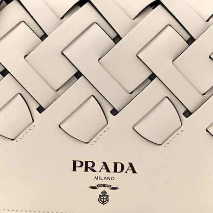 Prada Vitello Intreccio Tress Shoulder Bag White Black 8 of 10