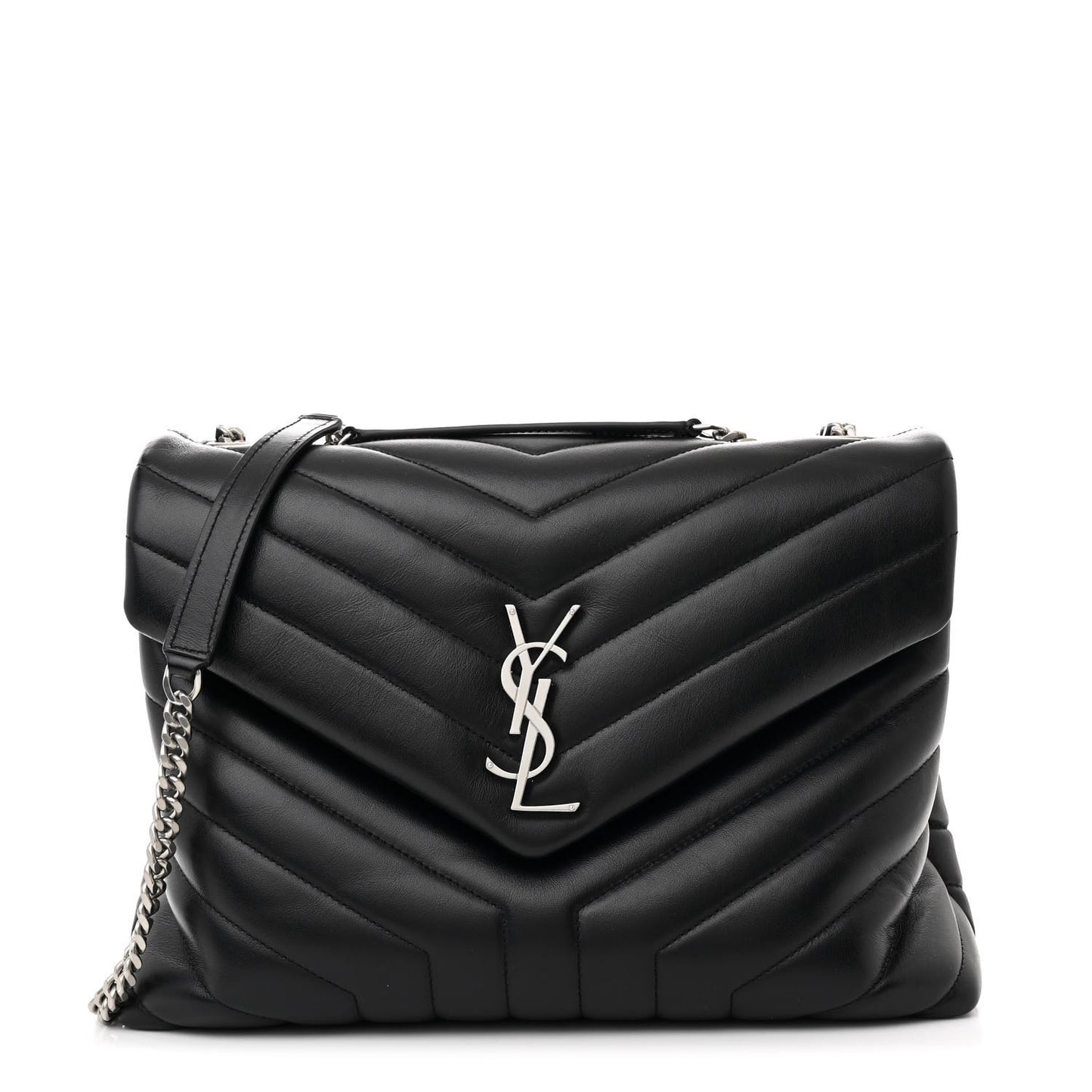 Calfskin Y Quilted Monogram Medium Loulou Chain Satchel Black