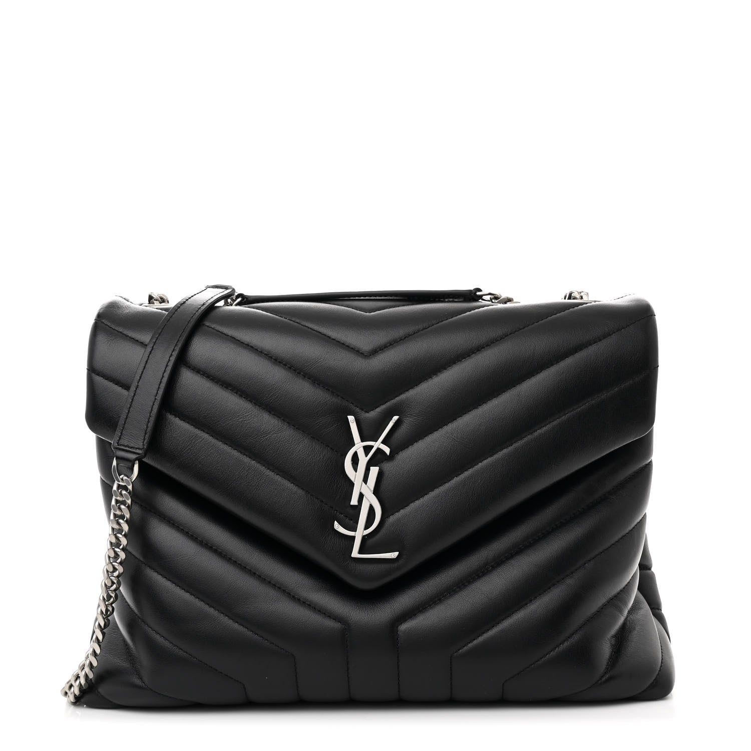 Saint Laurent Calfskin Y Quilted Monogram Medium Loulou Chain Satchel Black 1 of 12